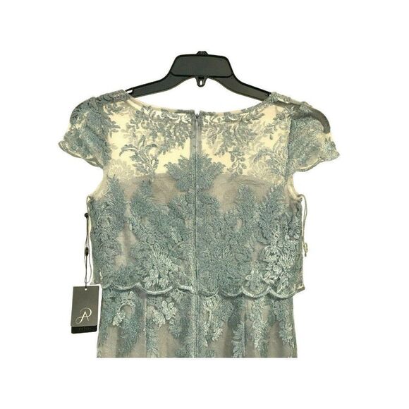 Adrianna Papell 2 Ornate Embroidered Floral Metallic Bateau Illusion Column Gown - Picture 6 of 10